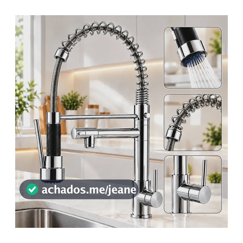 Torneira Gourmet Cozinha Mola Flexível Monocomando Inox Luxo Cromado Brilhante