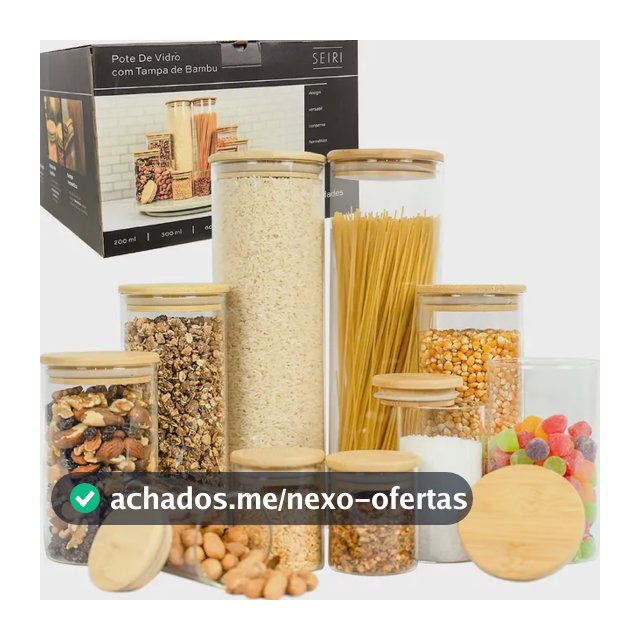 Kit 10 Potes Herméticos Vidro Tampa Bambu Seiri Para Mantimentos Cozinha Transparente