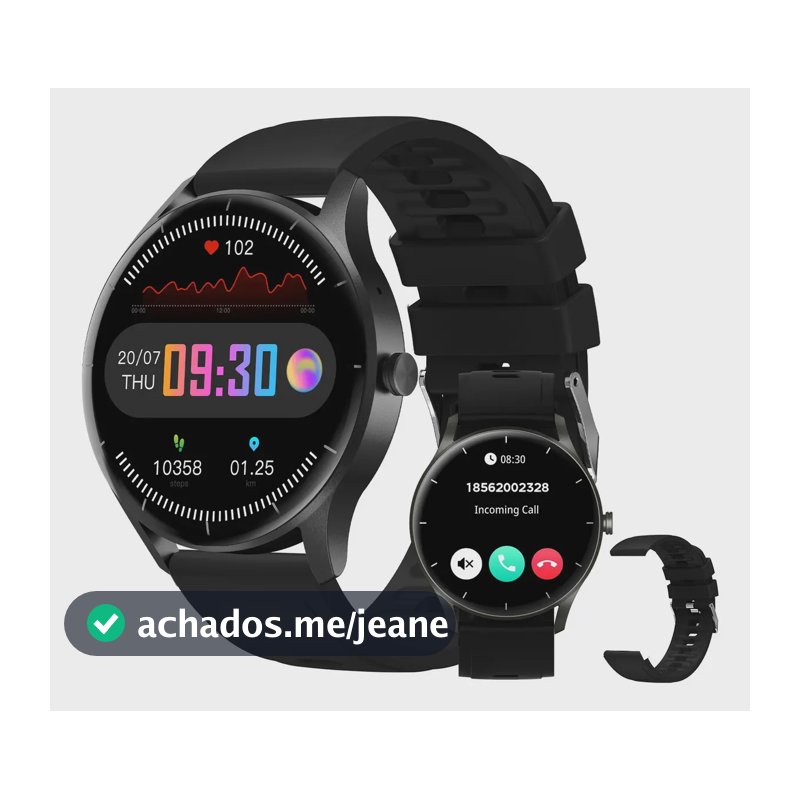 Smartwatch PEJE ZW02 Tela Touch HD 1.28" 1ATM À Prova d'Água 2 Pulseiras Bluetooth Chamadas 123+ Modos Esportivos Masculino e Feminino para Android iOS
