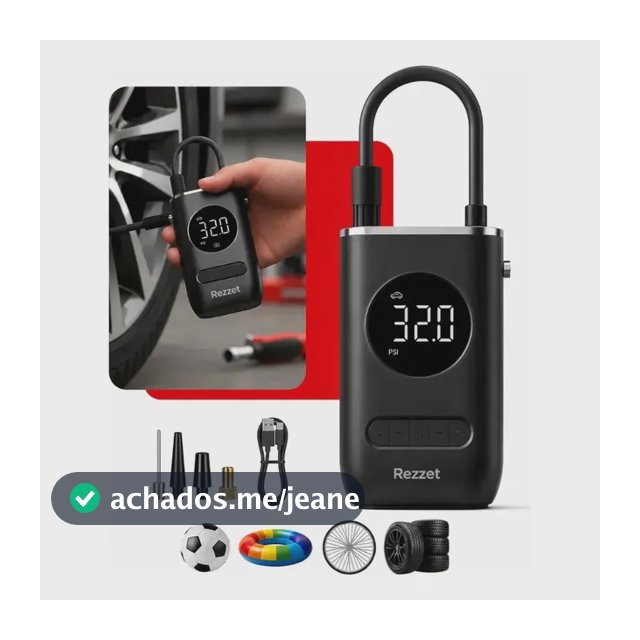 Mini Compressor Digital Rezzet Bomba De Encher Pneus Portátil Para Carro Bicicleta Motocicletas Cor Preto Com Calibrador