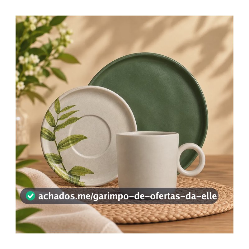 Jogo 3pçs Porto Brasil Xícara 150ml Pires Relax Prato Leaf Verde Leaf E Basic Relax