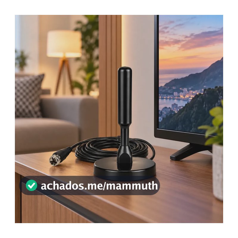 Antena Digital Interna Externa HDTV UHF Com Cabo Longo De 5 Metros Até 240km Com Base Magnetica Distancia Brazuca Cell