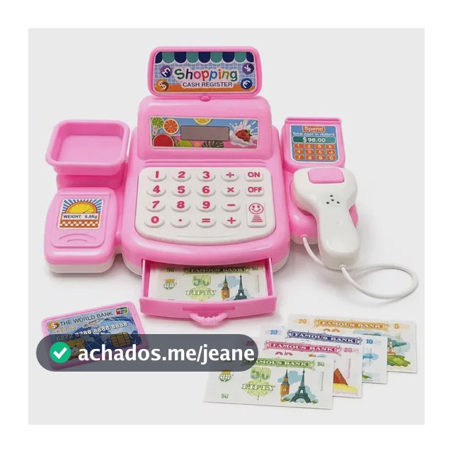 Caixa Registradora Infantil Rosa com Luz e Som Leitor de Código de Barras Cartão Cédulas Gaveta Funcional Brinquedo de Mercadinho Faz de Conta- Qg Imports