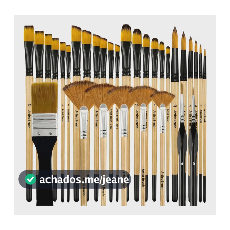 Kit 32 Pinceis Para Pintura Em Tela Aquarela Óleo Artesanato Bege