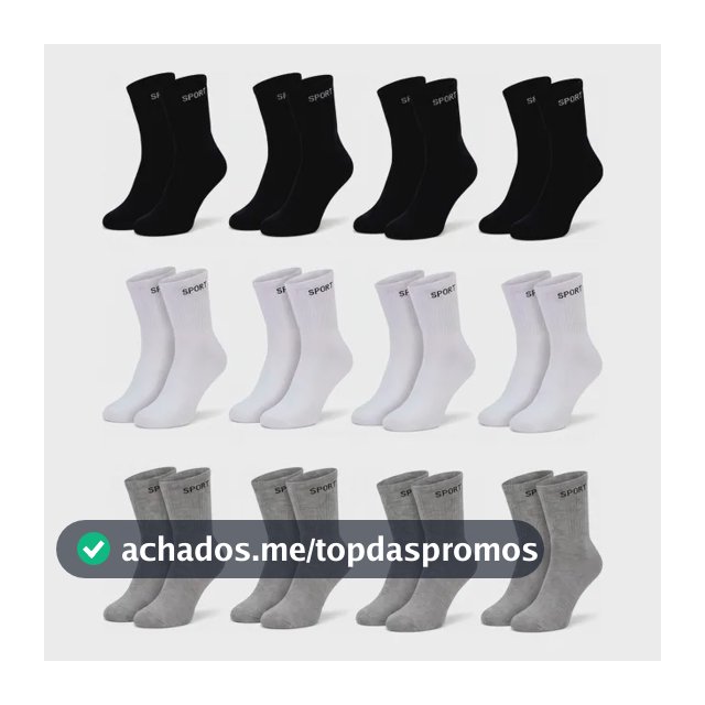 12 Pares Meias Masculina Cano Alto Grossa Algodão Oferta