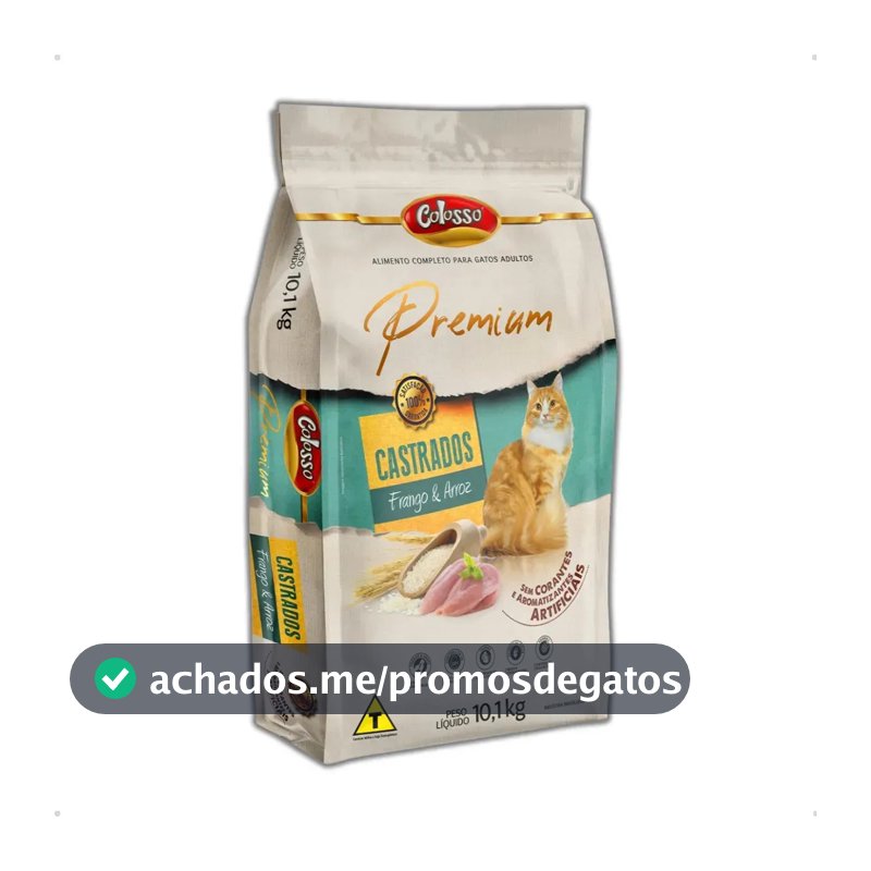 Ração Seca para Gatos Castrados Frango Arroz 10,1 Kg Premium Colosso