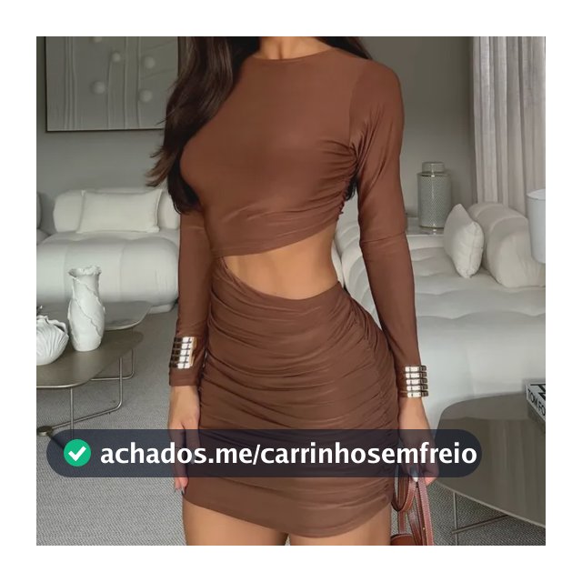 Vestido Feminino Com Recorte Manga Longa Plissado No Suplex