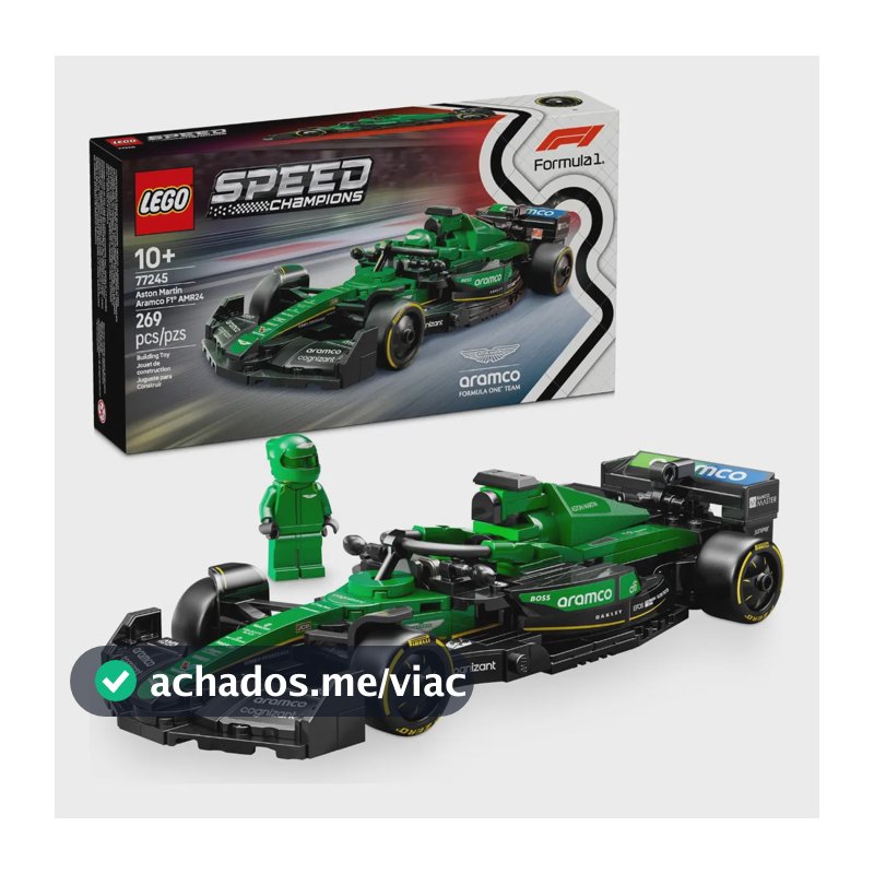 LEGO Speed Champions Carro de Corrida Aston Martin Aramco F1 AMR24 77245; Carro de Fórmula 1