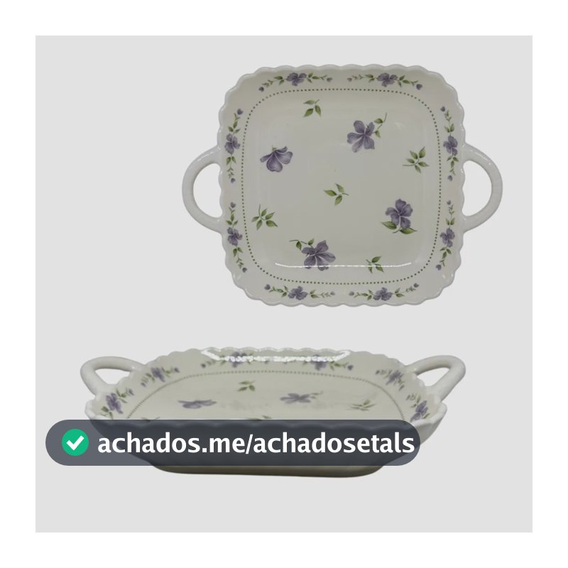 Tigela Travessa Cumbuca Bowl Porcelana Decorado Mesa Posta Floral Lilás Travessa Quadrada