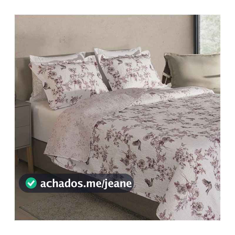 Kit Cobre Leito Colcha Casal 3 Peças Boutis Dupla Face Porta Travesseiro Aba Americana Sofia Rosé