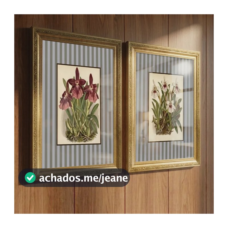 Quadro Decorativo Orquídea Flores Luxo Moldura Dourada Vidro Branco Dourado