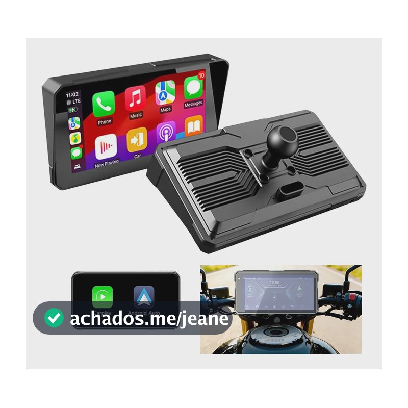 Kit Multimídia Moto Tela Touch Carplay Android Auto Preto Preto