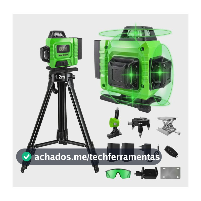 Nível Laser Verde 16 Linhas War Shark 2 Bateria+1.2m Tripé
