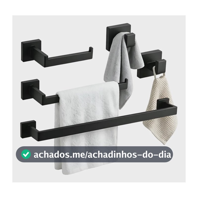 Kit Acessórios Banheiro Inox 304 Preto Toalheiros 5 Pcs Preto