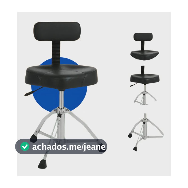 Banco Para Bateria Profissional Premium Com Encosto Regulagem De Altura 150kg Conforto E Estabilidade Preta Marca Dc Music