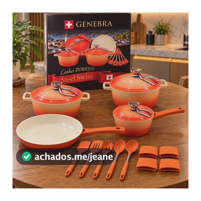 Jogo Panelas Genebra Cerâmica Antiaderente 16 Peças Indução Laranja-claro