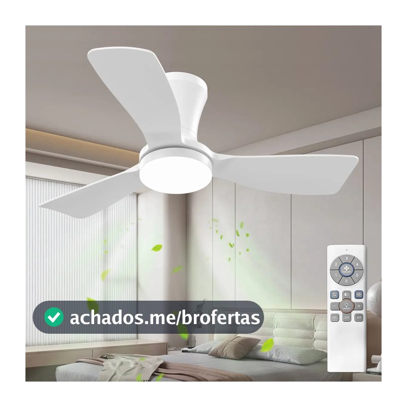 Ventilador de Teto Moderno 36" com Luz LED e Controle Remoto, Reversível, 3cct, Dimerizável, Silencioso, Para Quarto, Uso Interno/externo