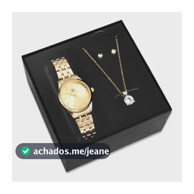 Kit Relógio Colar E Brincos Ponto De Luz Dourado Feminino Luxo Golden Saint Germain Presente Original Joias Elegante Clássico 28mm