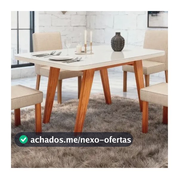 Sala De Jantar 130x90 Mavie Vidro Off 4 Cadeiras Bom Pastor Off-white Naturale Linho Off