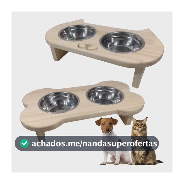 Comedouro Pet Bebedouro Cachorro Gato Elevado 2 Potes Tam P Madeira Pinus Cachorro