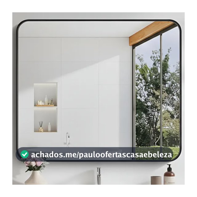 Espelho Retrô 70x50 Retangular Moldura Metal Banheiro Quarto Preto