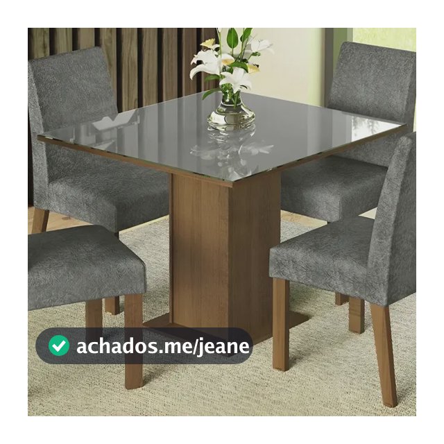 Sala Jantar Estofada Mesa Tampo Vidro 4 Cadeiras Madesa Anne Rcs Cor Rustic/Cinza/Silver MDJA040140F9SIL