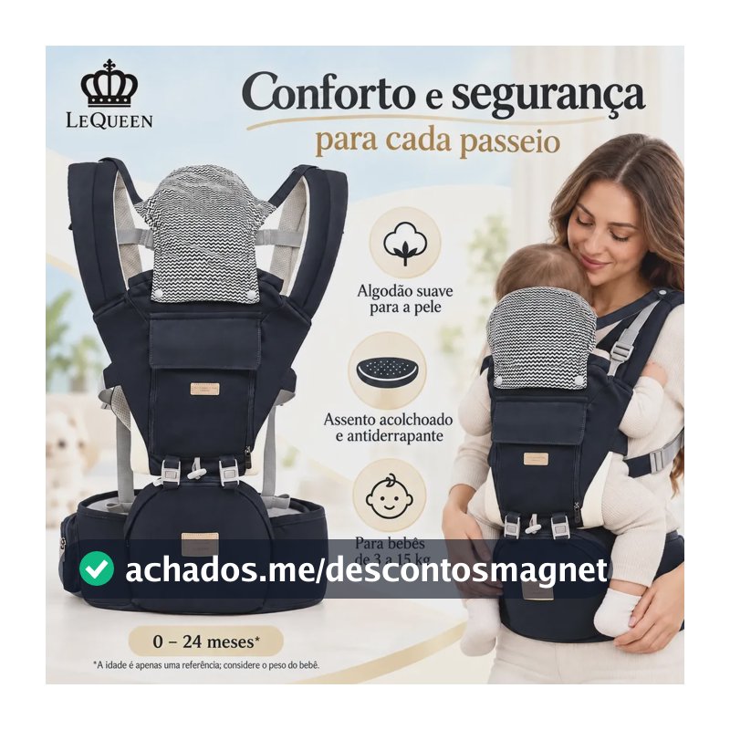 Bolsa Canguru Bebe Ergonômico Carregador Mamãe Passeio Cor Azul-marinho