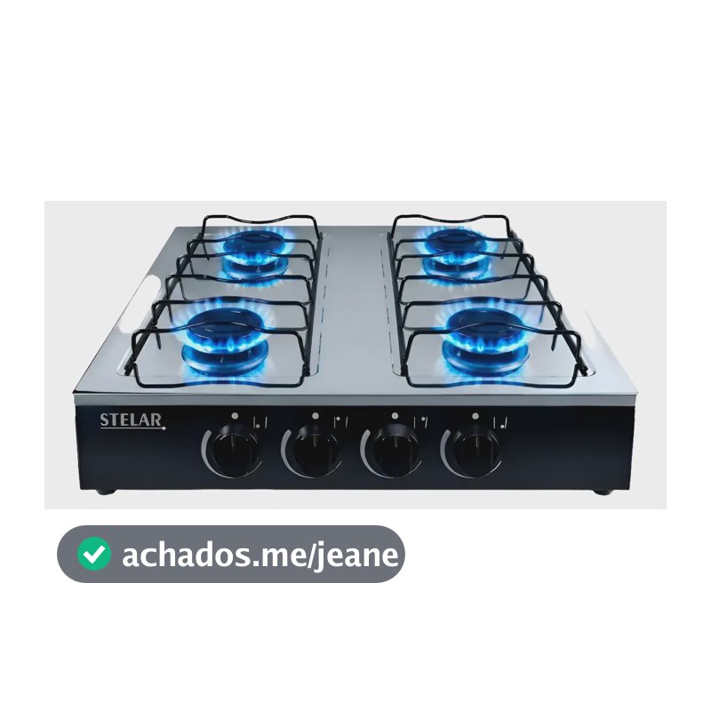Fogão Cooktop Stelar 4 Q Portátil De Mesa A Gás Inox Mônaco Preto 0