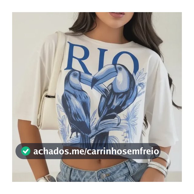 Camiseta Cropped Oversized Estampa Rio Azul T-shirt Blusa