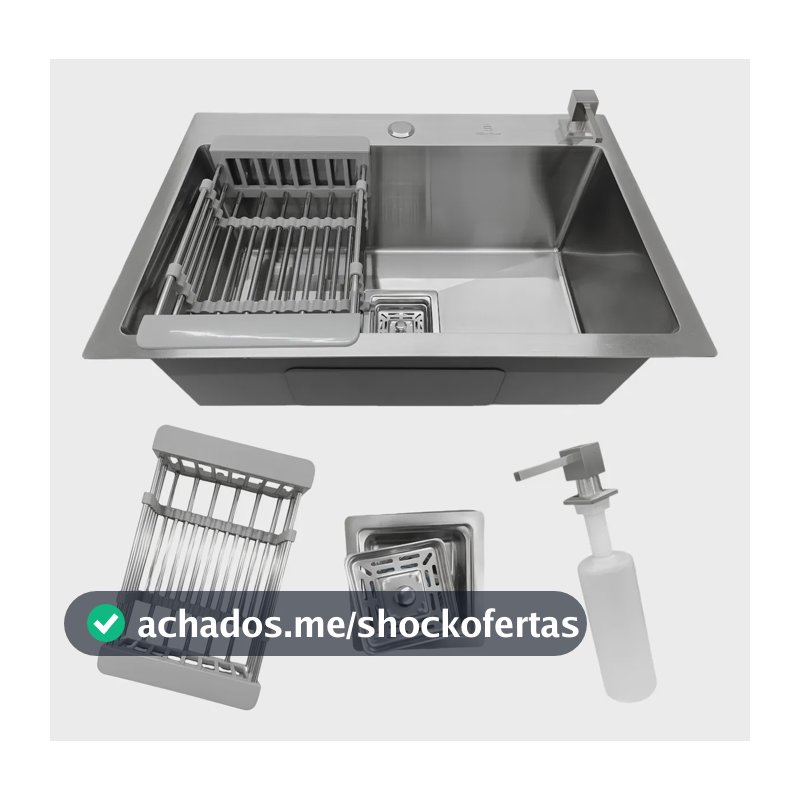 Cuba Pia Cozinha Gourmet Quadrada Aço Inox 304 Escovada 60x40cm com Acessórios Stillus Home