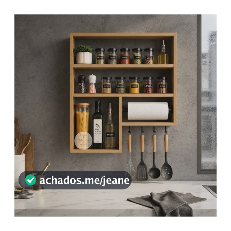 Nicho Porta Temperos Prateleira Suspensa Cozinha Amadeirado