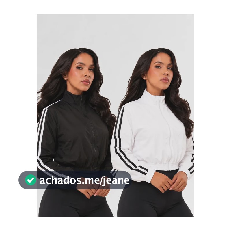 Kit 2 Jaqueta Corta Vento Feminina Fitness Listras Laterais Preto E Branco 36 - 42 Liso