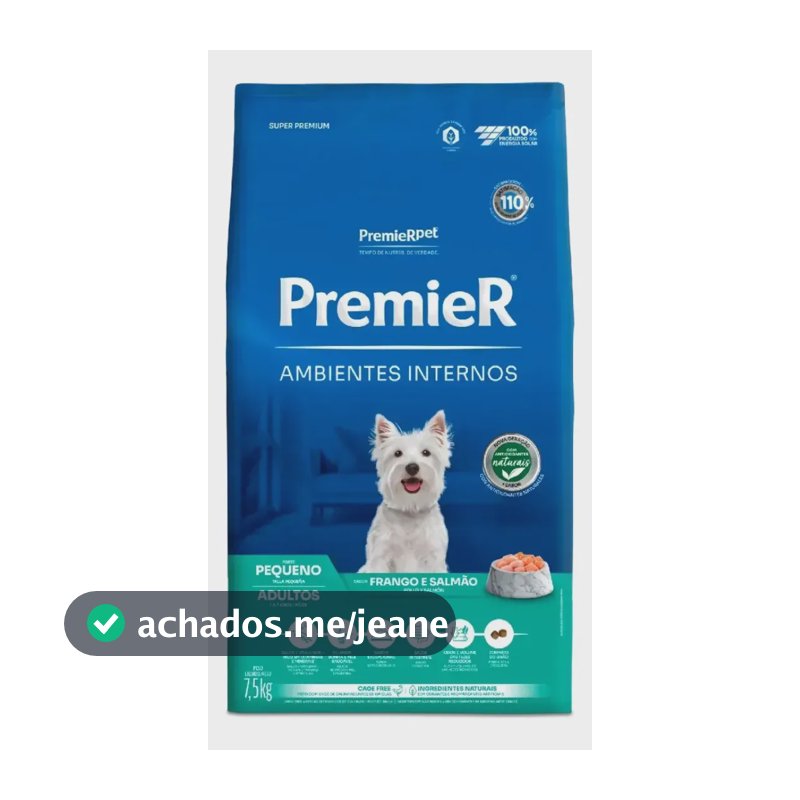 Ração Premier Ambientes Internos Cães Adultos Raças Pequenas Frango e Salmão 7,5 kg