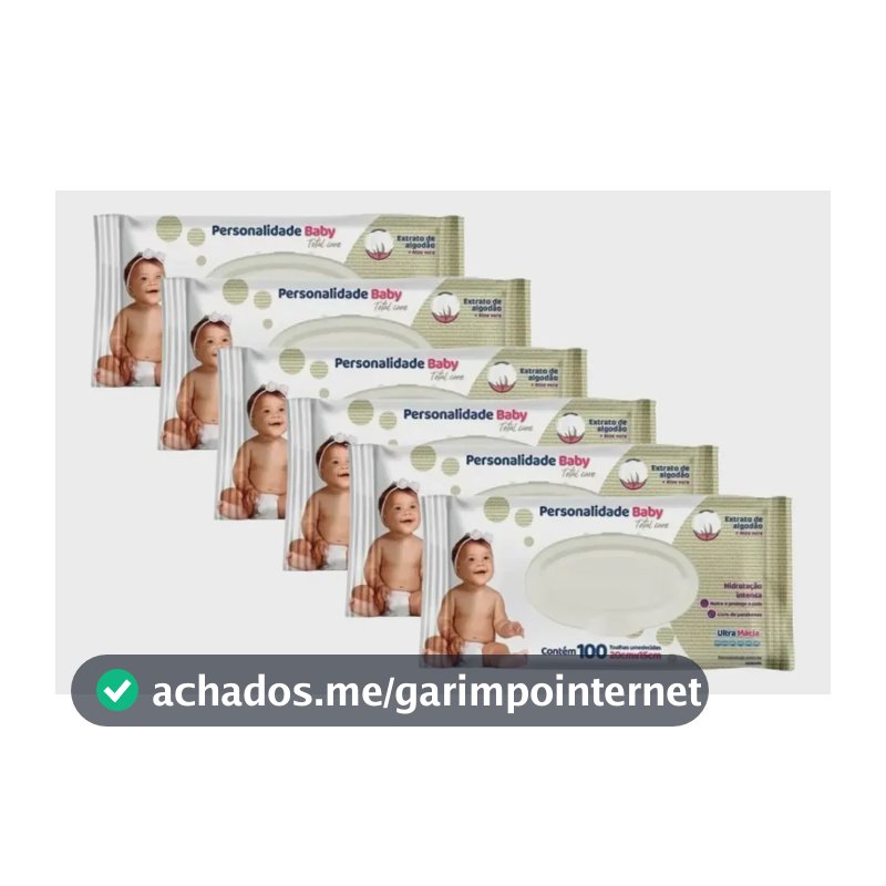 Kit 6x100un Lenço Umedecido Personalidades Baby Kit Hipoalergênico Sem Álcool