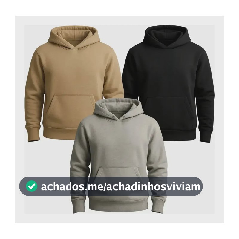 Kit 3 Moletom Canguru Liso Flanelado Blusa De Frio Unissex G Kit Bege / Preto / Cinza