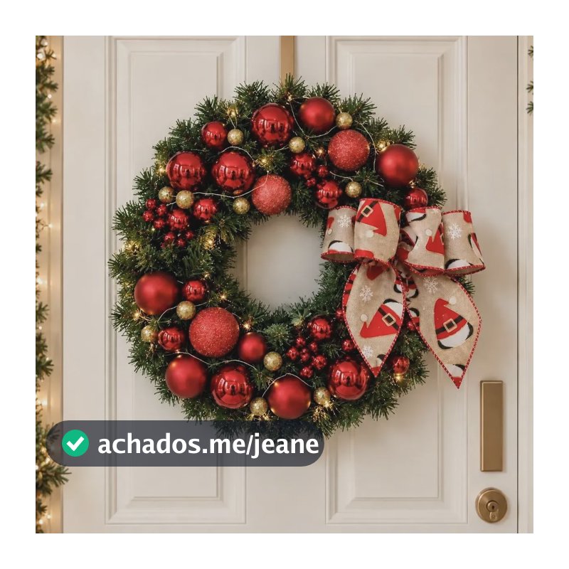 Guirlanda De Natal Para Porta Grande Vermelha Com Laço Vermelho