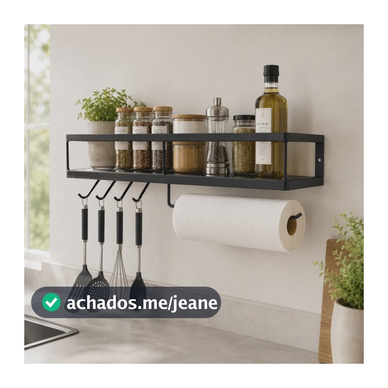 Porta Temperos Suspenso Organizador Cozinha Gourmet Moderna Preto