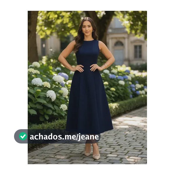 Vestido Midi Evangelico Moda Crista Alca Larga Rodado Azul-marinho M