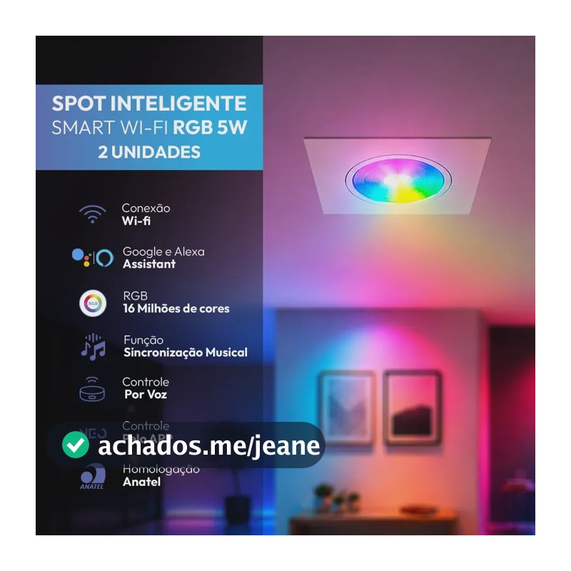 Kit 5 Spots LED Smart RGB Wi-Fi 5W Quadrado in Dimmable Neo Avant