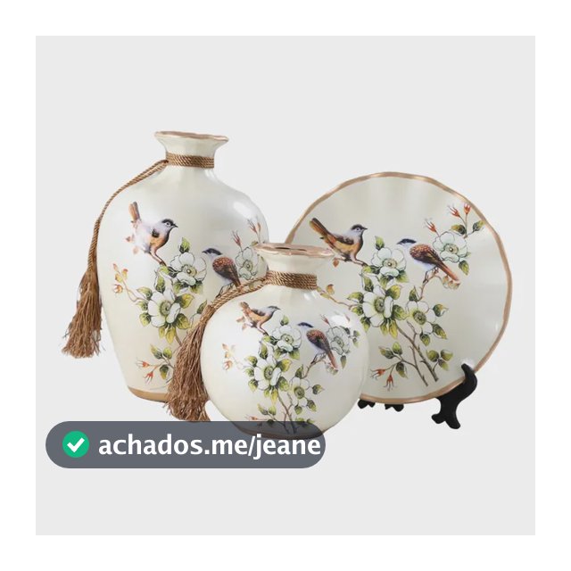 3 Peças De Vasos De Cerâmica Decorativos Vaso De Porcelana P Ivory Base With Multicolor Bird And Floral Print; Gold Trim Bird And Floral