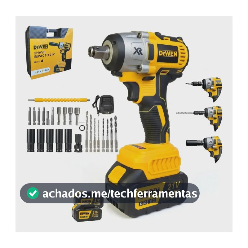 Chave De Impacto A Bateria Profissional 1/2 Motor Brushless 450 Nm 3250 Rpm 02 Baterias Bivolt Alta Potência Motor Sem Escovas Dewen DW-118