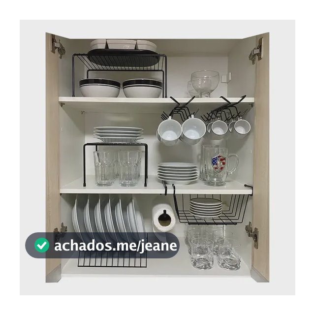Kit 7 Organizadores Para Cozinha Armário Prateleira Aramado Cor Preto