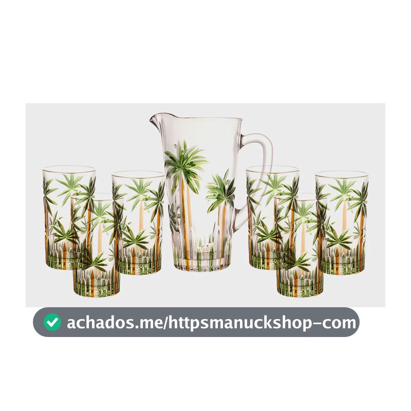 Conjunto Jarra Com 6 Copos Cristal Palm Tree Handpaint Wolff