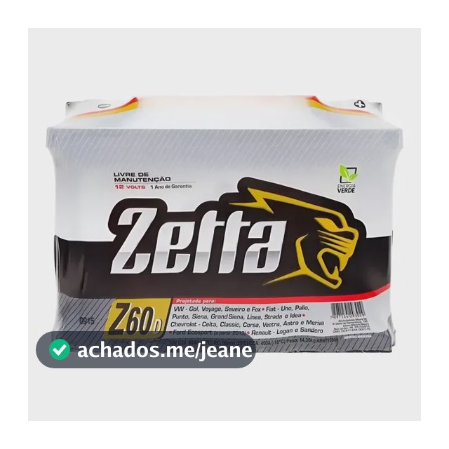 Auto Zetta 60ah Amperes Z60d S/troca Bateria Carro