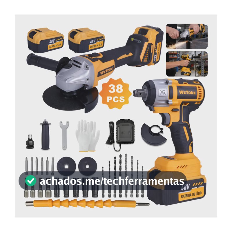 Kit 48v Chave Impacto Bateria + Esmerilhadeira Lixadeira