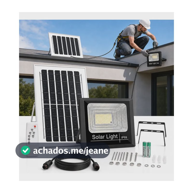 Refletor Solar Led 800w Placa Bateria Prova D'agua Luminaria 127/220v Preto Branco-frio