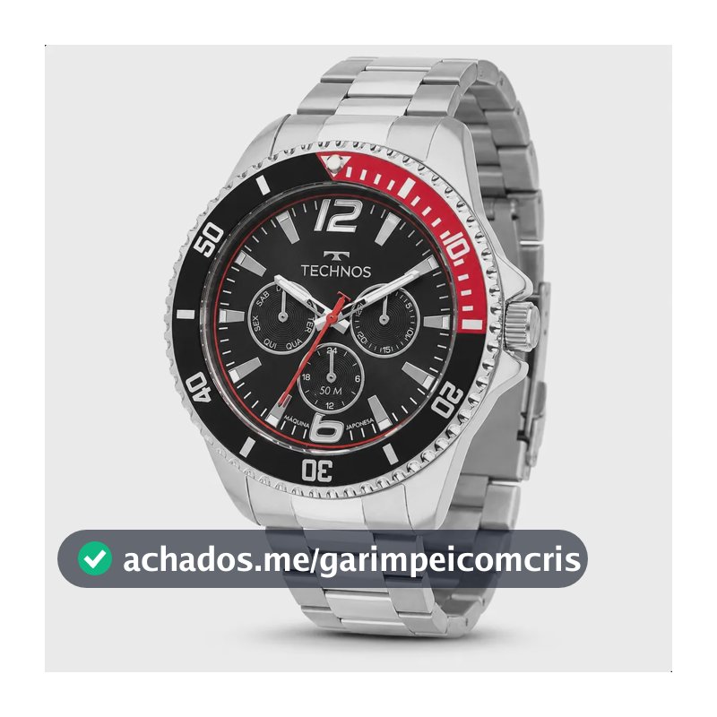 Relógio Technos Masculino 6P29ALE/1P Analógico 46 Milímetros Multifunção em Aço Inoxidável Multifunção com Calendário e Prova D´Agua 50m