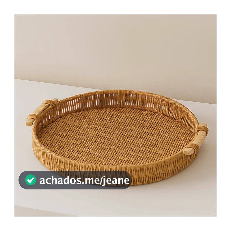 Bandeija Rattan Decoração Mesa Posta Pães Cantinho Do Café Cor Palha