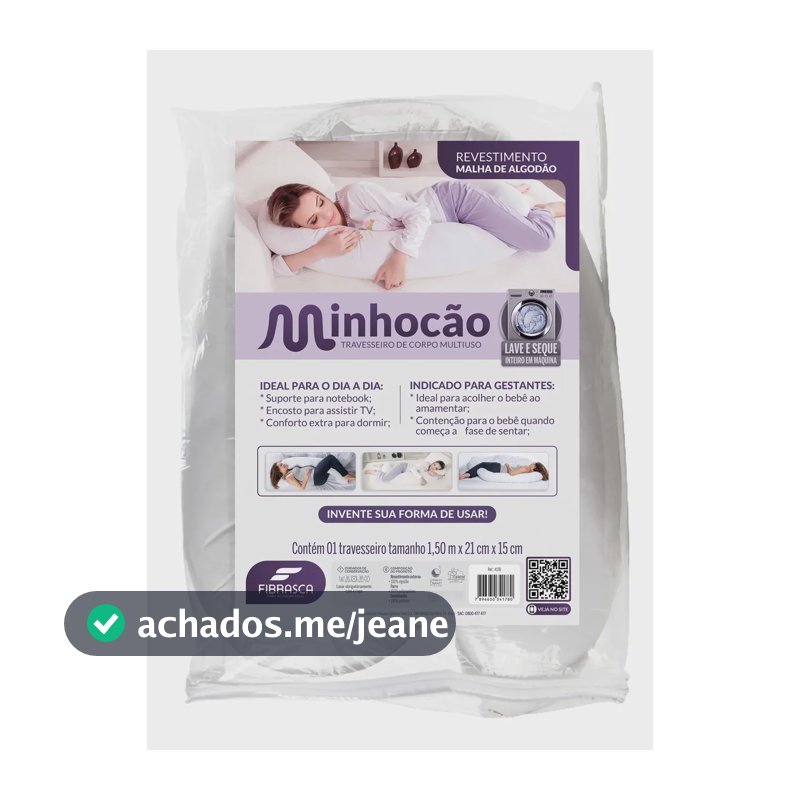 Travesseiro de Corpo Minhocão Fibrasca Anatômico Multiuso Gestante Amamentação Alinhamento da Coluna Encosto Capa em Malha Lavável Original