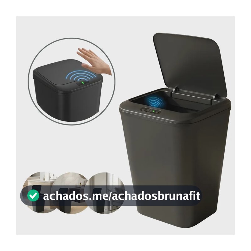 Lixeira De Sensor Automático Cor Preta Lixo Recarregável Moderna Sala Cozinha Banheiro Escritório